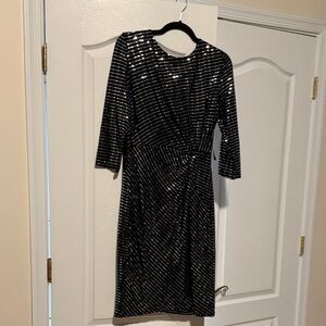 Elegant Black and Silver Striped Dress NY and Co Great for Vegas or night out!